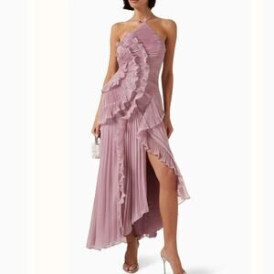 Amur Lorelie Asymmetrical Pleated Halter Dress Size Medium